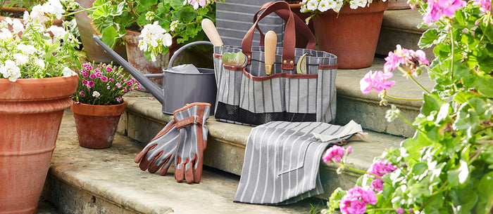 Gorgeous grey: new grey stripe 'Sophie Conran for Burgon & Ball' gardening accessories