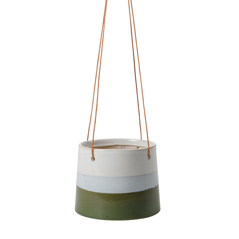 Collector Hanging Indoor Plant Pot, Blue/Green stripe, 12.5cm diameter, by Burgon & ball