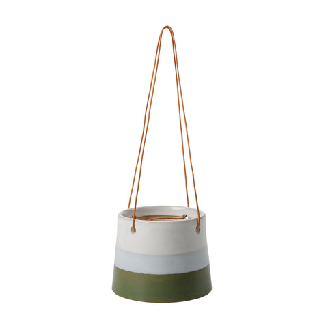 Collector Hanging Indoor Plant Pot, Blue/Green stripe, 9.5cm diameter, by Burgon & Ball