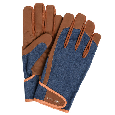 Dig The Glove gardening glove in Denim Workwear, size large-extra large, by Burgon & Ball