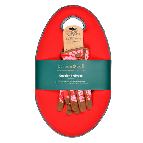 Love The Glove 'Oak Leaf' gardening gloves and Kneelo kneeler bundle, poppy, by Burgon & Ball