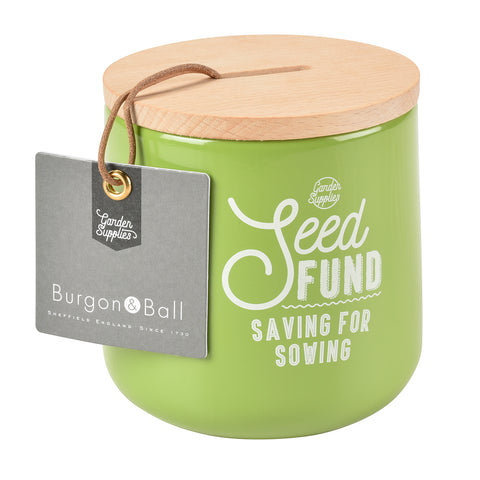 'Seed Fund' money box by Burgon & Ball, gooseberry green