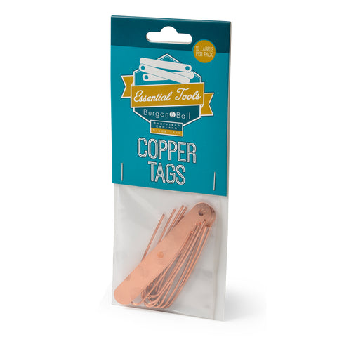 Copper tags for plants, by Burgon & Ball