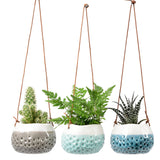 Trio of 'Baby Dotty' hanging pots by Burgon & Ball, indoor plant pots