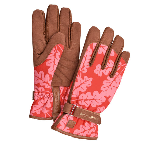 'Love The Glove' Oak Leaf ladies' gardening glove in Poppy, size Small/Medium, by Burgon & Ball