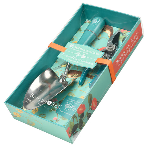 RHS Gifts for Gardeners Flora and Fauna gift-boxed trowel and secateur set by Burgon & Ball