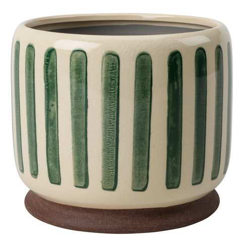 18cm plant pot Collector Glazed Pot, Green Stripe – 18cm