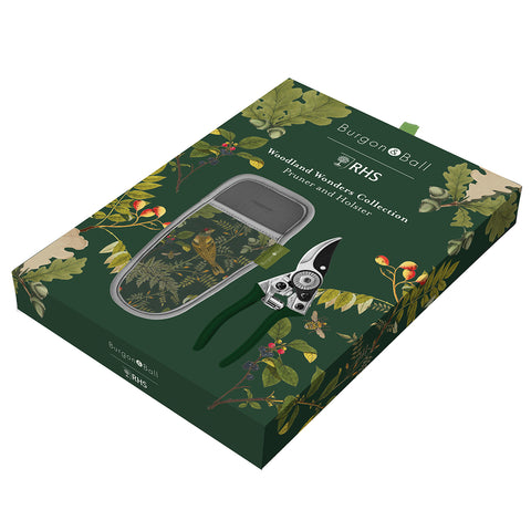 Burgon & Ball RHS Gifts for Gardeners 'Woodland Wonders' Pruner and Holster Gift Set
