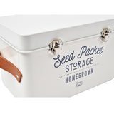 Seed packet storage tin with leather handles by Burgon & Ball - stone