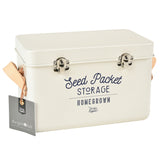 Seed packet storage tin with leather handles by Burgon & Ball - stone