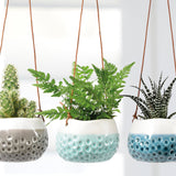 Trio of 'Baby Dotty' hanging pots by Burgon & Ball, indoor plant pots