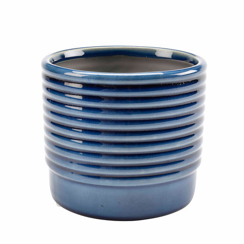 Oslo glazed indoor plant pot (small blue) by Burgon & Ball