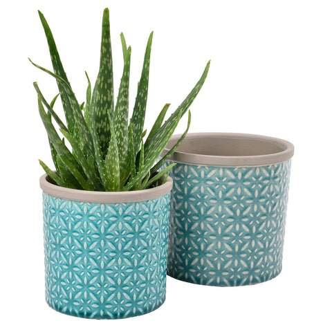 b and q plant pots indoor Tuscany Blue Glazed Pot - Large